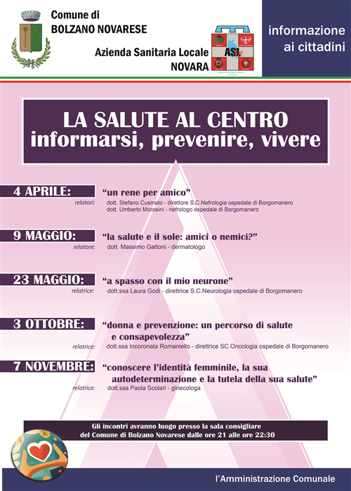 La salute al centro                    
informarsi, prevenire, vivere
