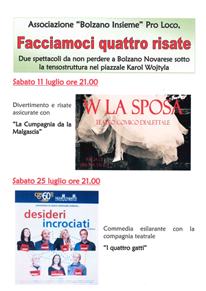 Spettacoli  sabato 11 e 25 luglio 2026 ore 21.00