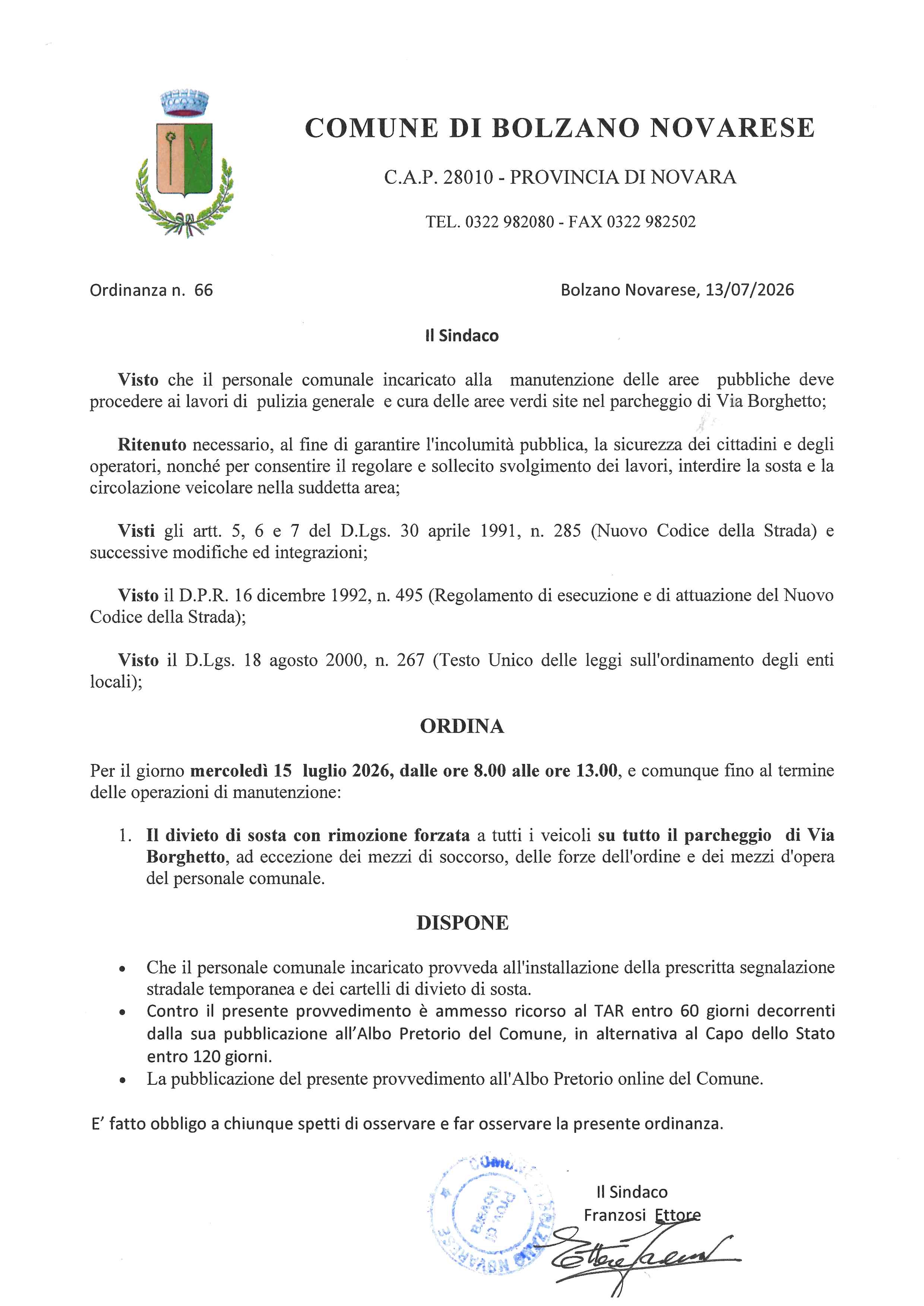 Ordinanza n. 66 del  13/07/2026