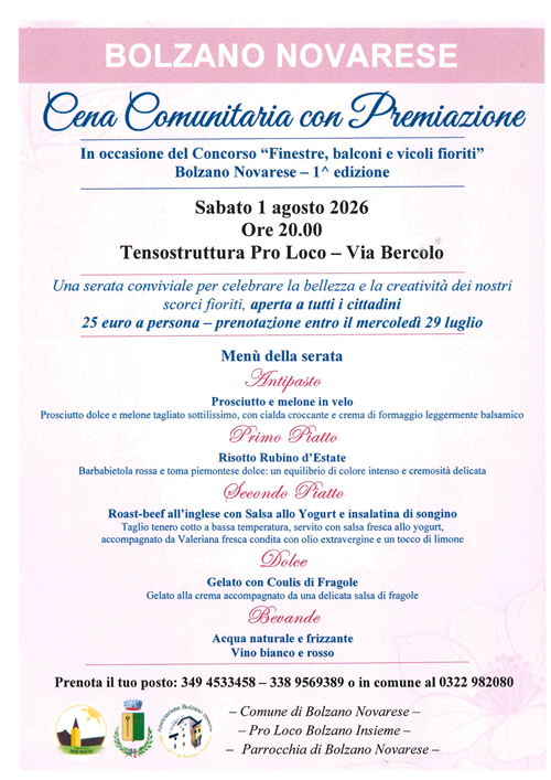 Concorso "Finestre, balconi e vicoli fioriti 2026"
cena comunitaria con premiazione